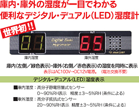 庫内・庫外の湿度が一目でわかる 便利なデジタル・デュアル(LED)湿度計